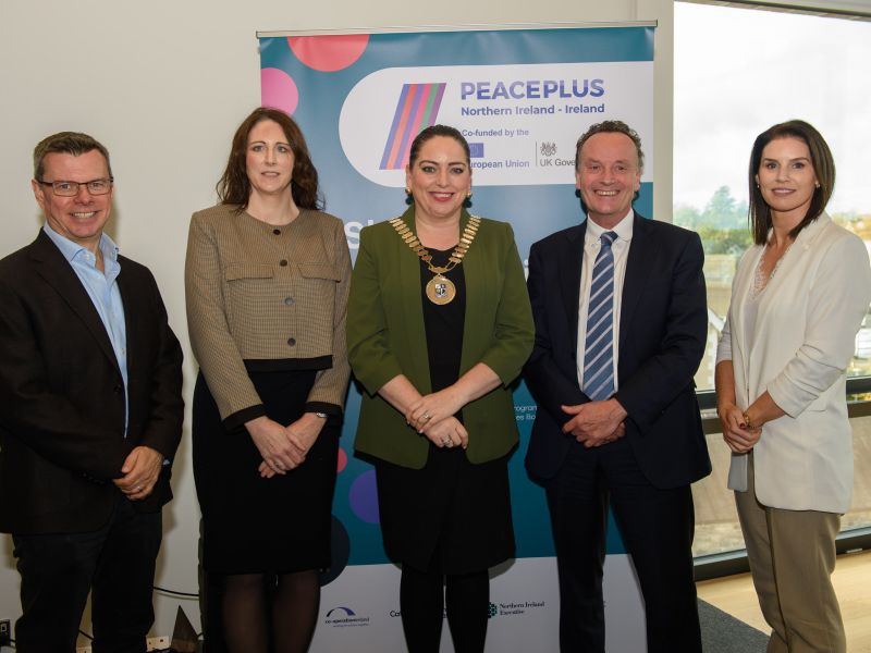 Steve Orr CEO Catalyst, Orla Dowling DE Ireland, Cllr. Cathy Bennet Cathaoirleach of MCC, Ian Jeffers CEO Co-operation Ireland and Geraldine McKenna SEUPB