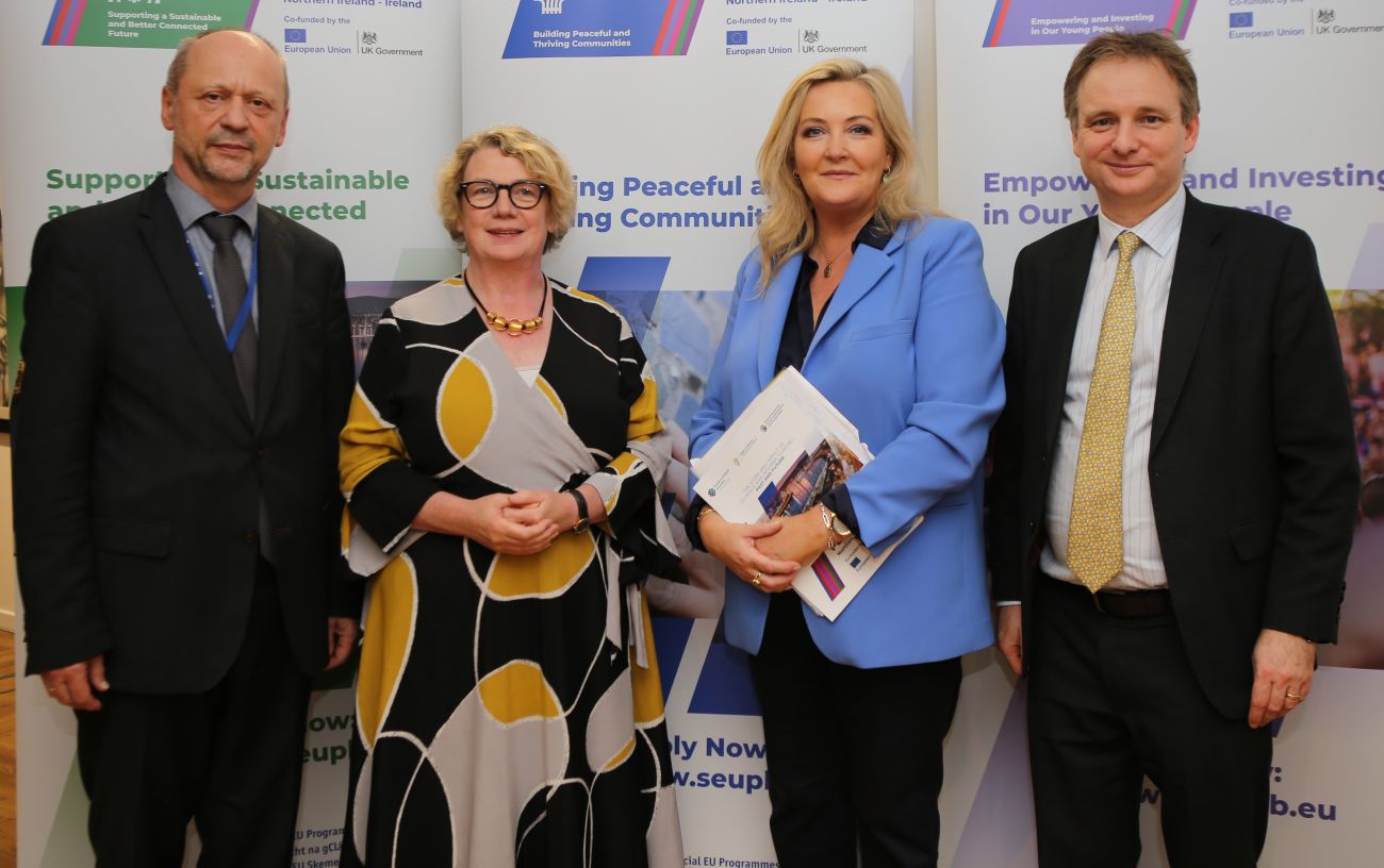 Deputy Director General, Directorate-General for Regional and Urban Policy, Normunds Popens; Permanent Representation of Ireland to the EU, Ambassador Aingeal O’Donoghue; Gina McIntyre, Chief Executive of the SEUPB; and Ambassador and Head of the UK Mission to the European Union, Lindsay Croisdale-Appleby CMG
