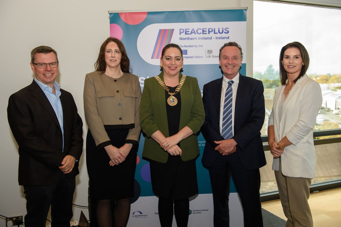 Steve Orr CEO Catalyst, Orla Dowling DE Ireland, Cllr. Cathy Bennet Cathaoirleach of MCC, Ian Jeffers CEO Co-operation Ireland and Geraldine McKenna SEUPB